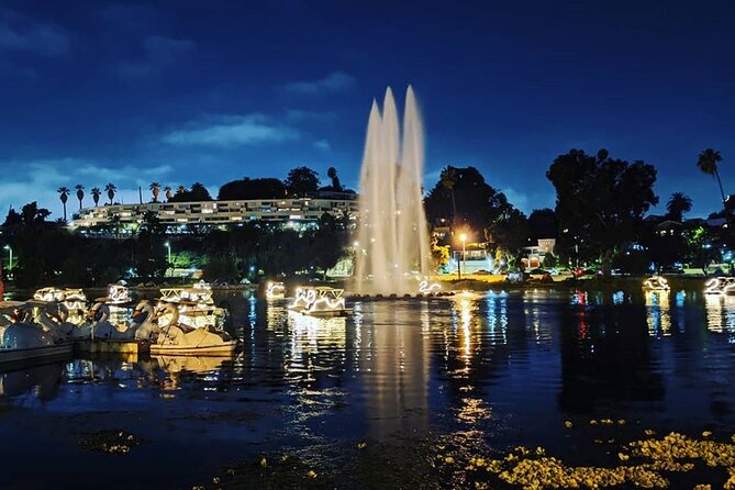 Swan Boat Night Ride at Echo Park Lake - The views, fountain, and photo opportunities